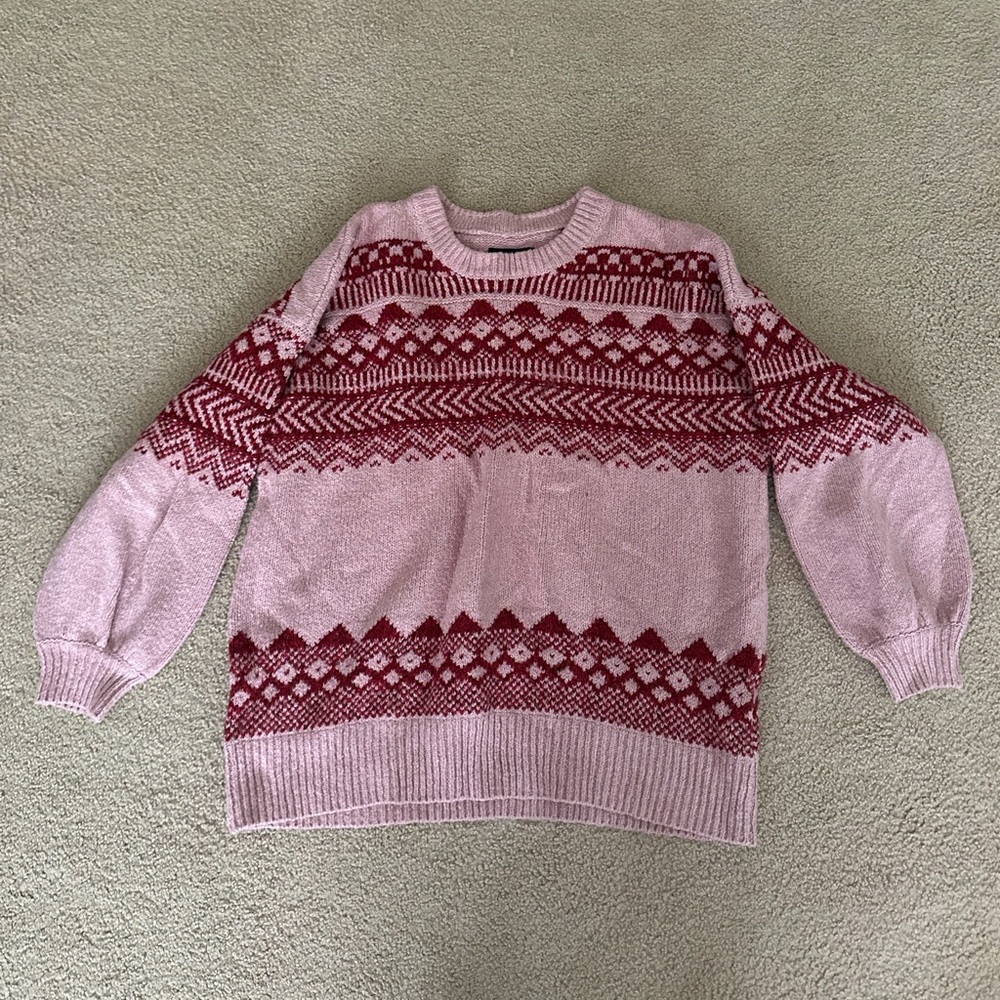 American Eagle pink and red oversized patterned sweater knit size Medium